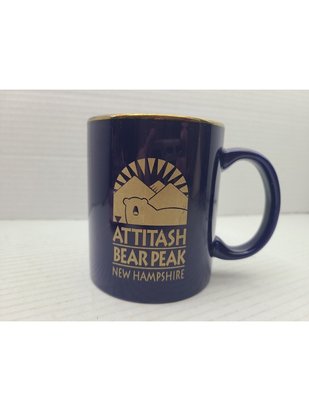 Attitash Bear Peak New Hampshire Ski Resort Vtg Cobalt Blue & Gold Coffee Mug